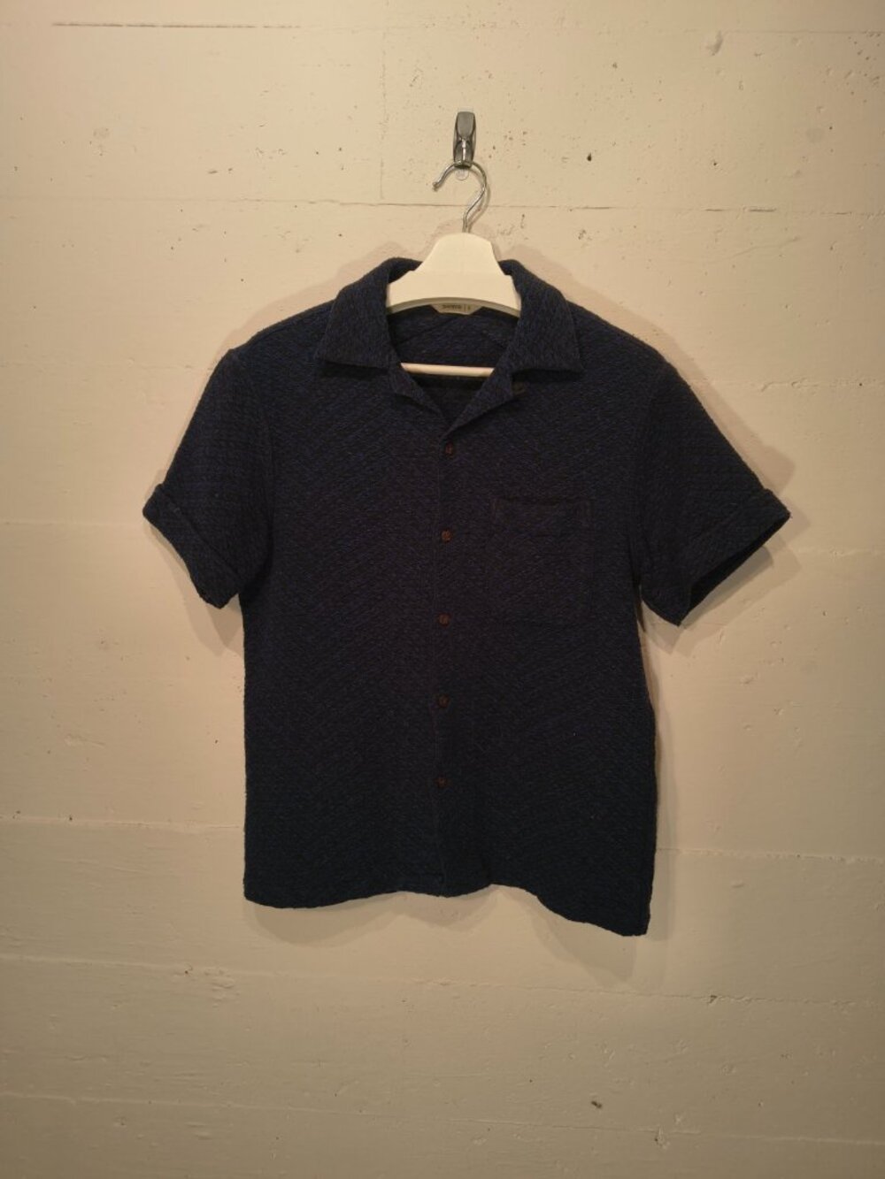 3sixteen Textured Navy Short Sleeve Camp Collar Shirt Size S 100% Cotton